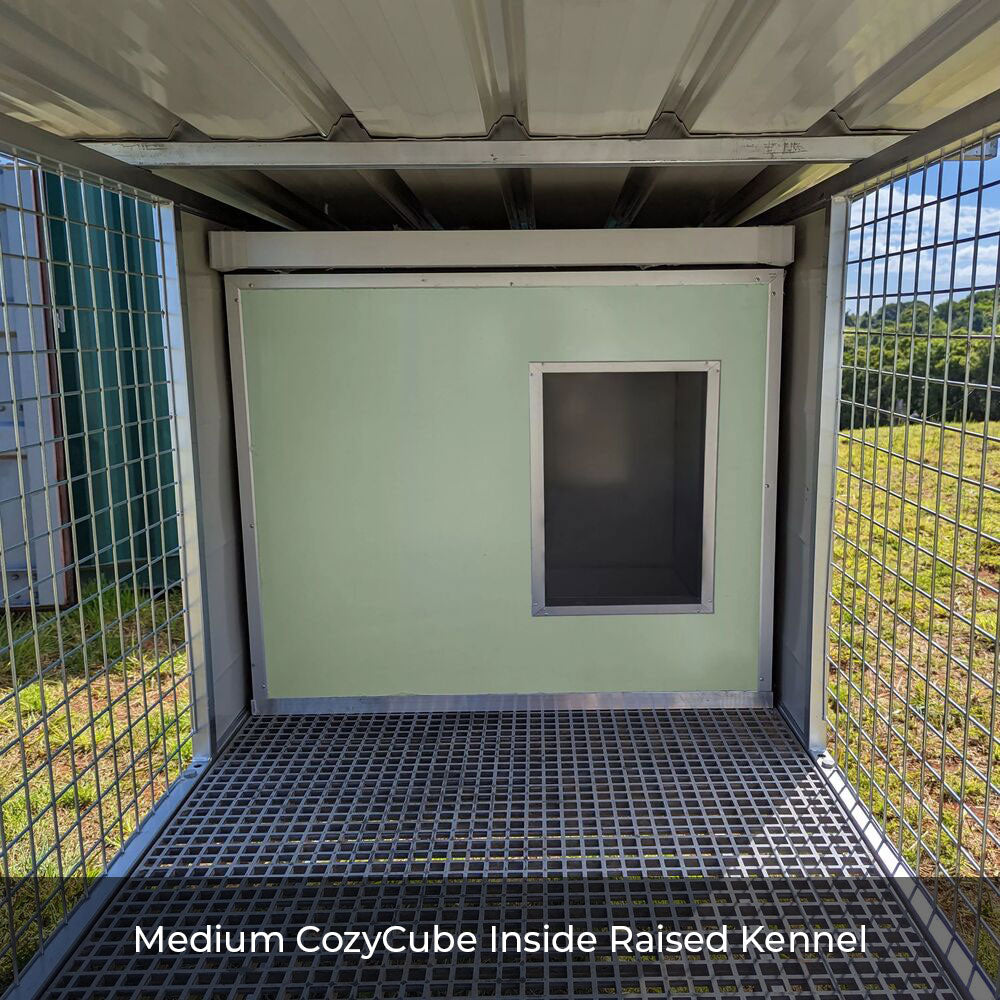 Raised Dog Kennel US showing Medium CozyCube Dog House Inside 
